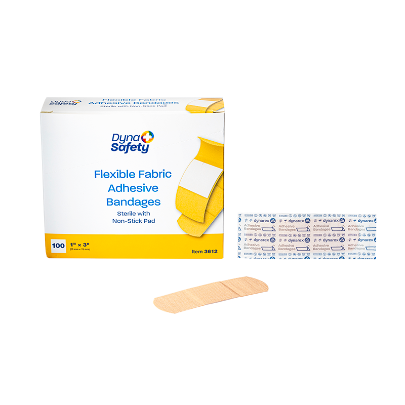 3612 Dynarex® 1` x 3` Sterile Cloth Fabric Adhesive Bandages - Bulk